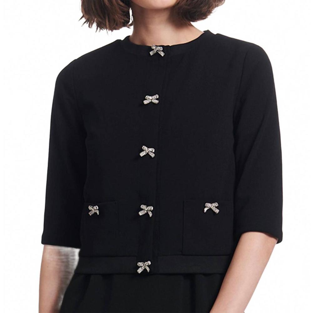 NEW EMILY SHALANT bow button knit jacket in black